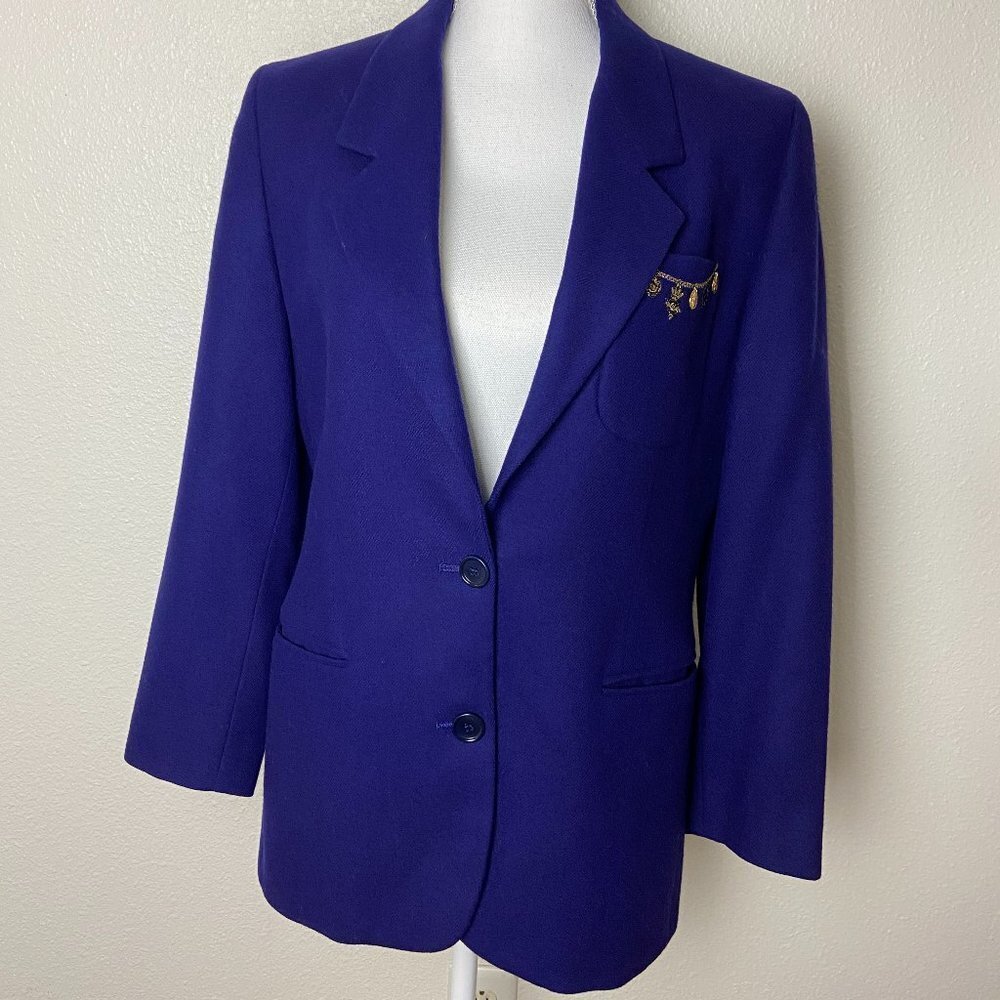 OGGI  Purple Jacket Blazer Wool Cashmere Golden embroidery Like new